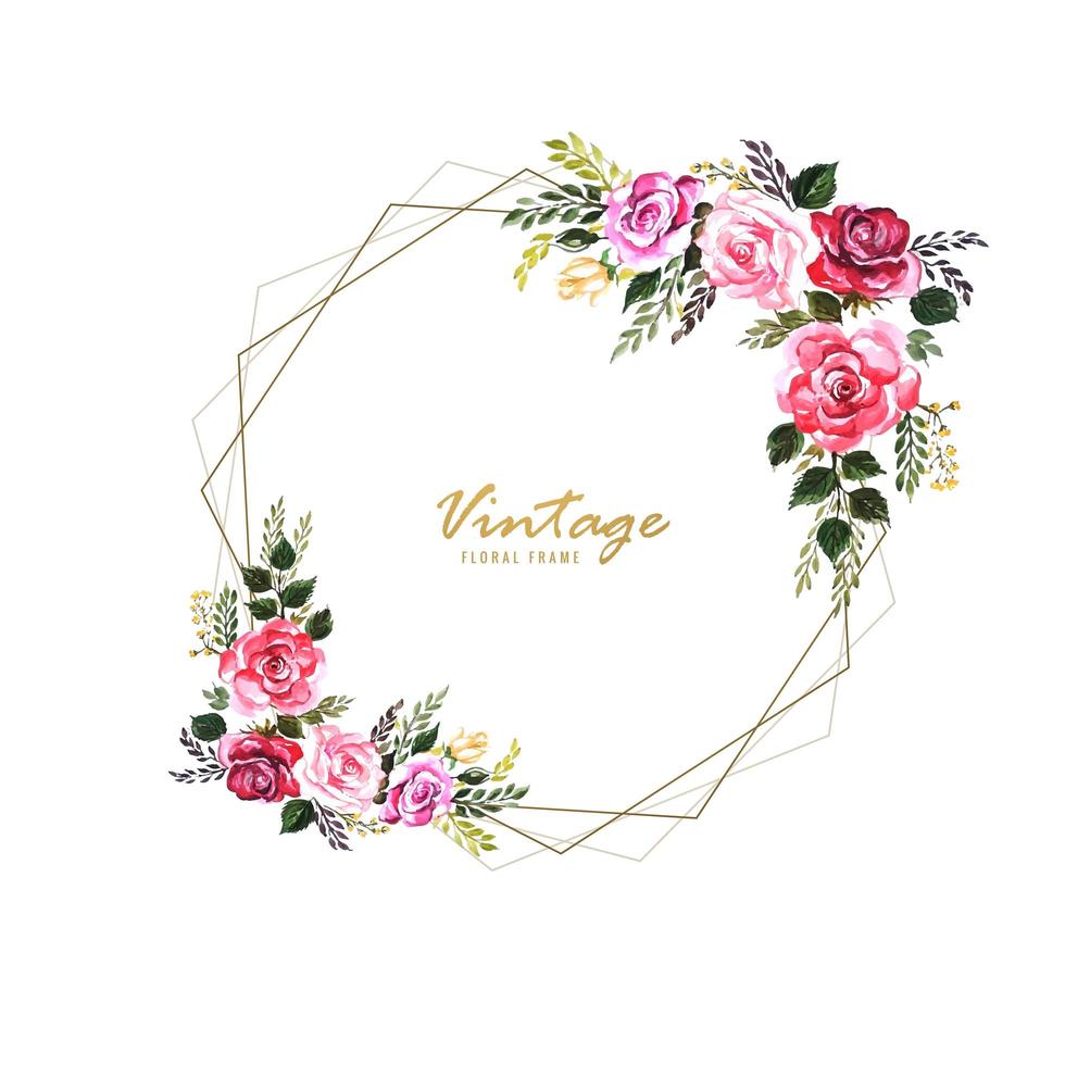 Quadro floral decorativo vintage com design de cartão de casamento vetor