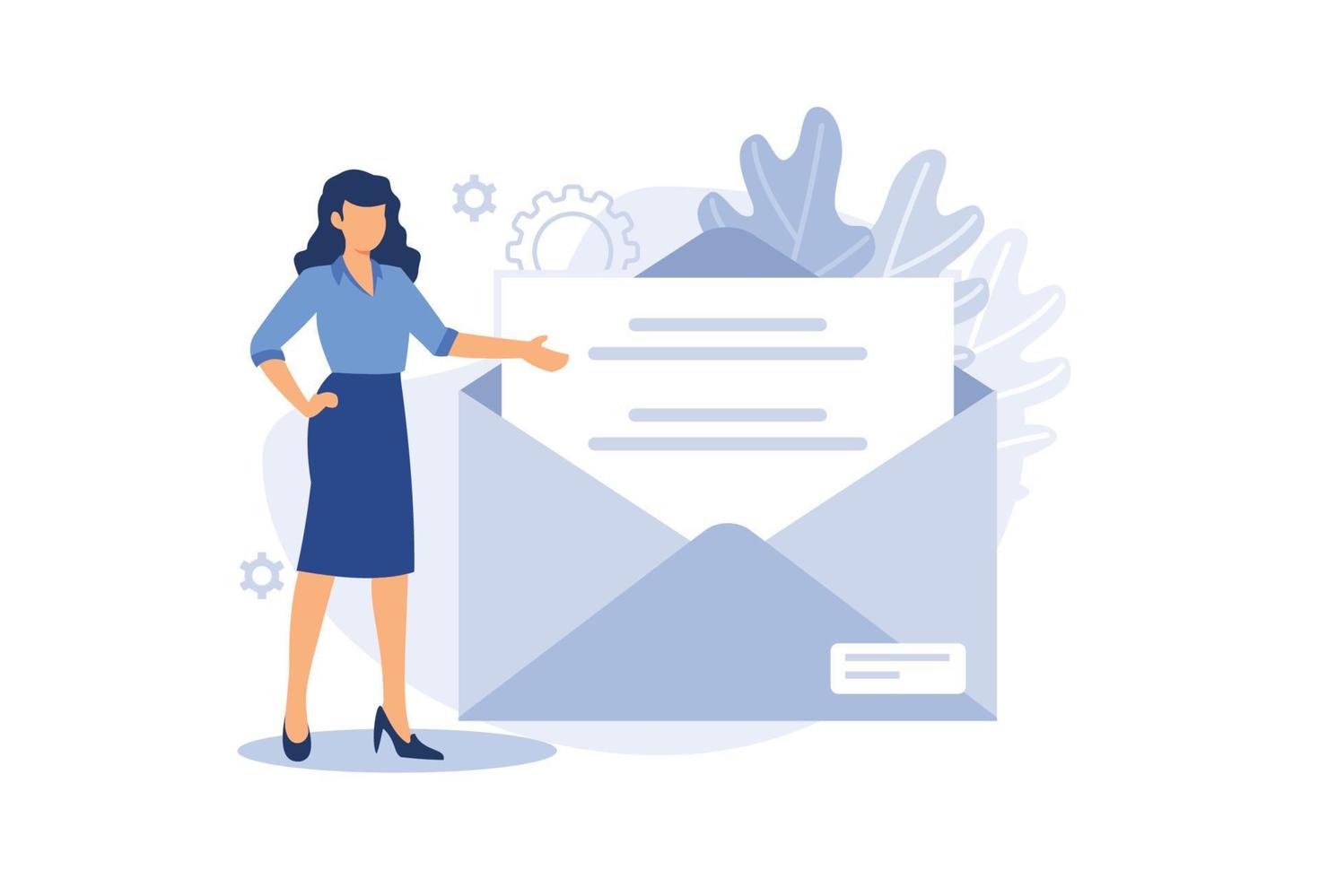 conceito de ilustração vetorial de assinatura de e-mail, sistema de marketing por e-mail, as pessoas usam smartphone e se inscrevem e recebem newsletter vetor