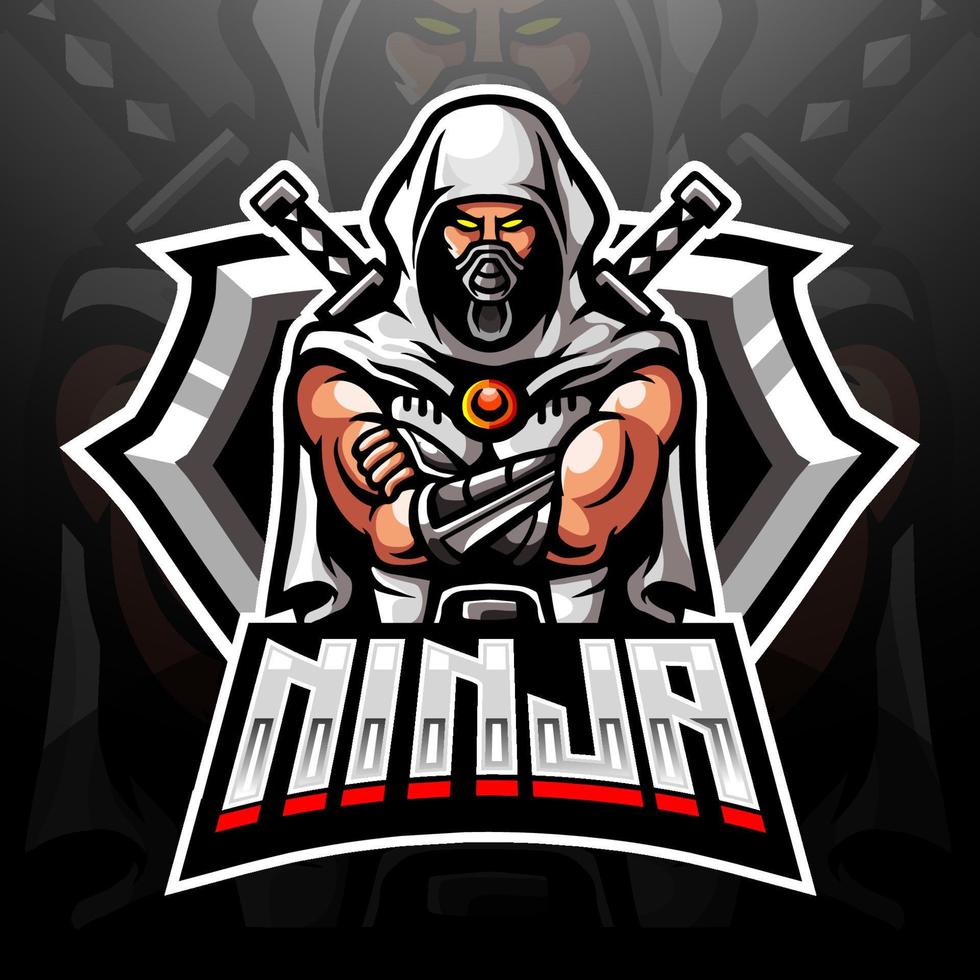 design de mascote do logotipo do ninja esport. vetor