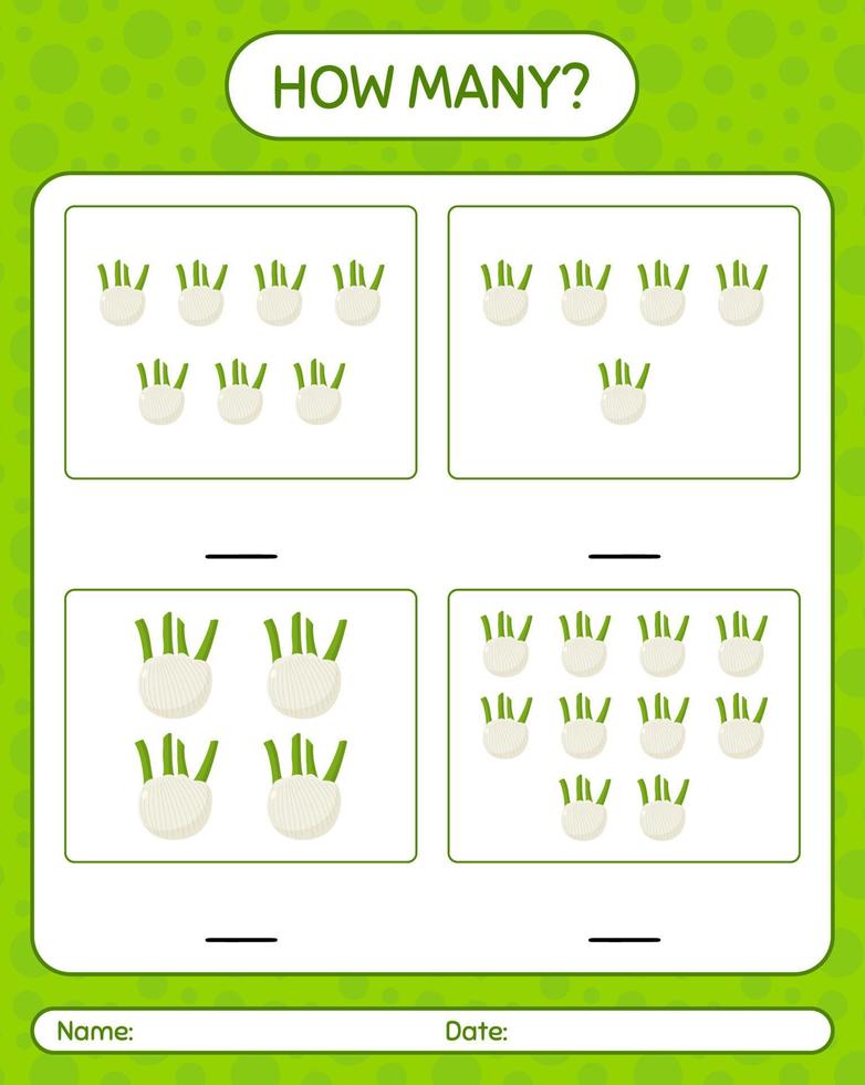 quantos jogo de contagem com , erva-doce. planilha para crianças pré-escolares, folha de atividades para crianças, planilha para impressão vetor