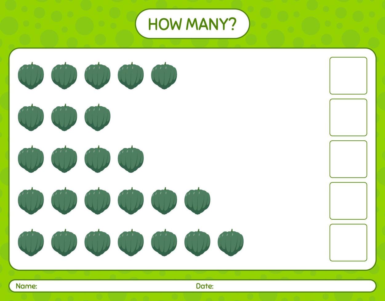 quantos jogo de contagem com abóbora bolota. planilha para crianças pré-escolares, folha de atividades para crianças, planilha para impressão vetor