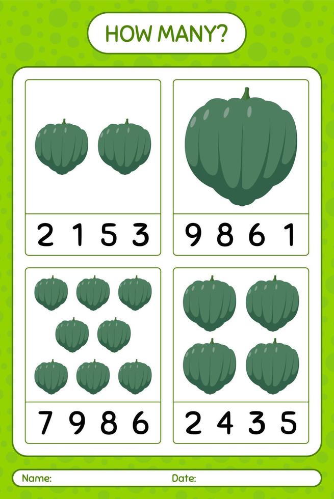 quantos jogo de contagem com abóbora bolota. planilha para crianças pré-escolares, folha de atividades para crianças, planilha para impressão vetor