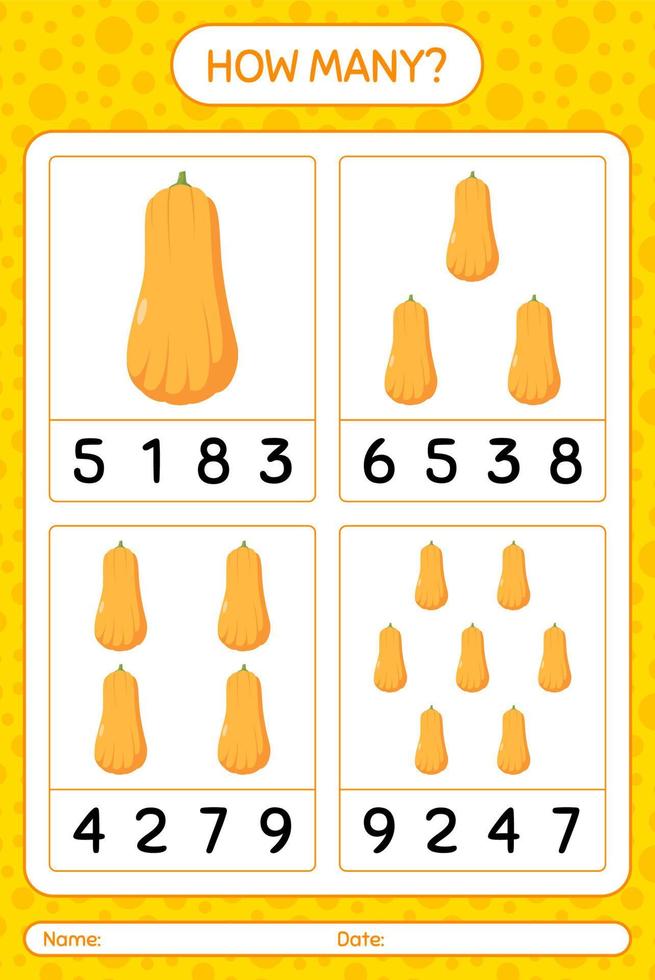 quantos jogo de contagem com squash. planilha para crianças pré-escolares, folha de atividades para crianças, planilha para impressão vetor