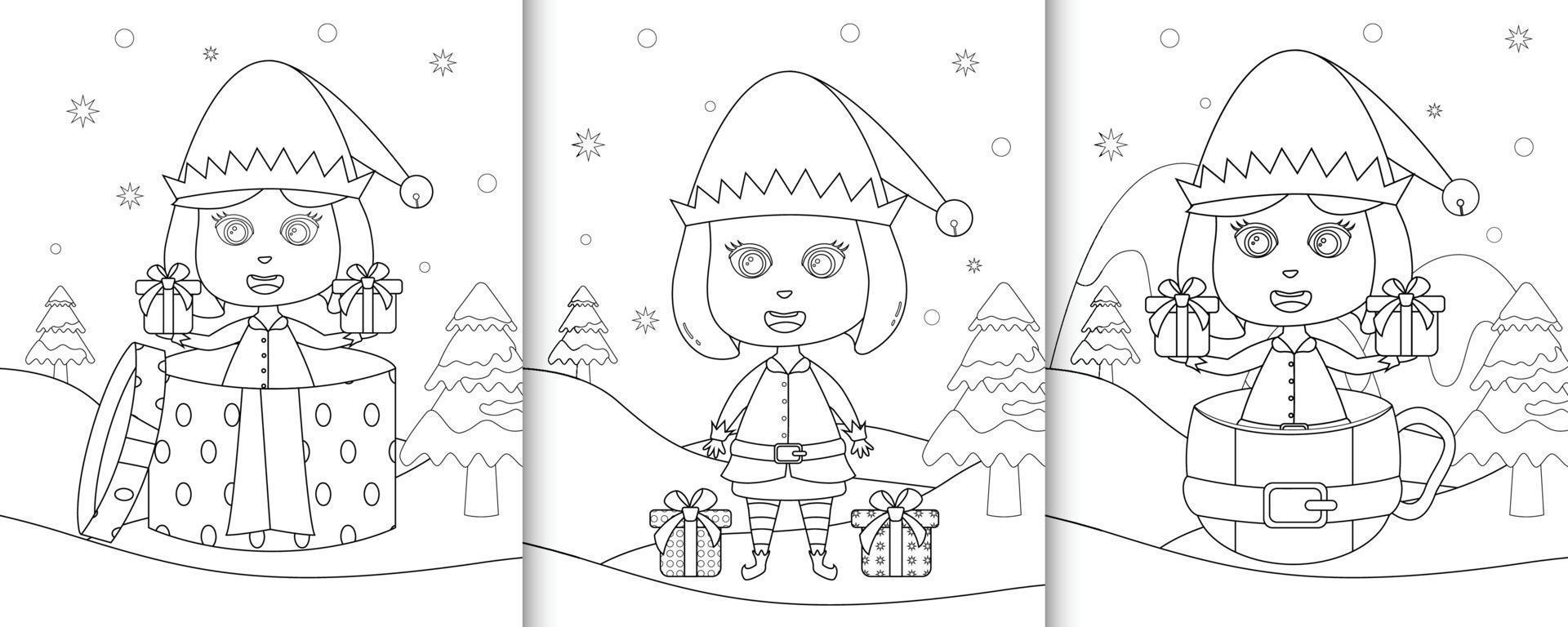 livro de colorir com personagens de natal elf linda vetor