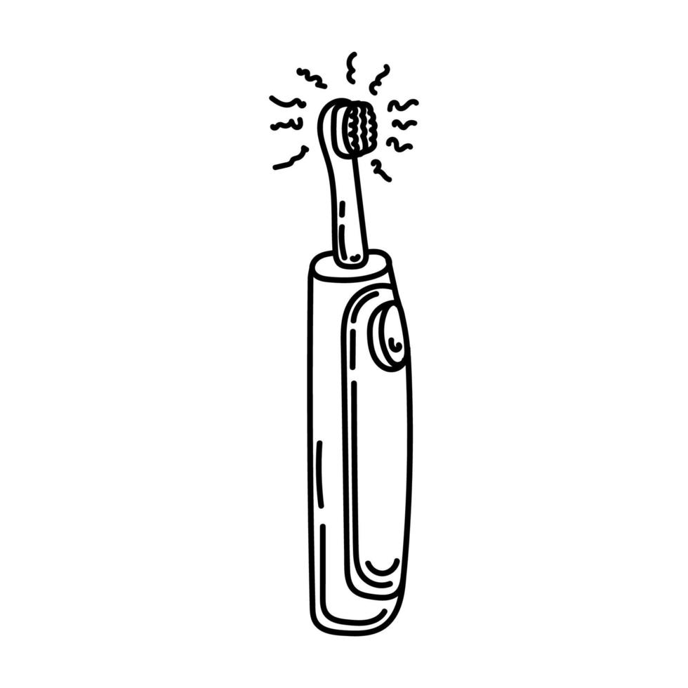 escova de dentes elétrica desenhada à mão, ícone desenhado à mão doodle editável. higiene dental. assunto de escovar os dentes com escova de dentes elétrica em casa. ilustração vetorial de higiene bucal pessoal. cuidado dental vetor