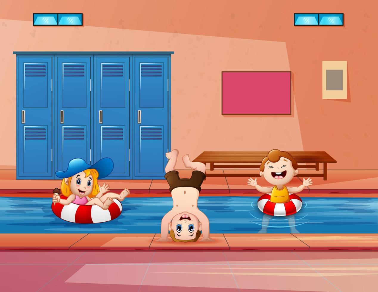ilustração de crianças nadando na piscina coberta vetor
