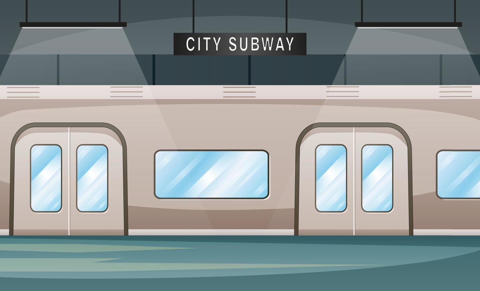 interior de estação de metrô vazia com ilustração de trem de metrô vetor
