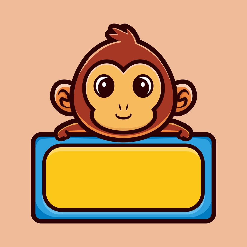 macaco bonito com vetor premium de personagem de desenho animado de tabuleiro vazio