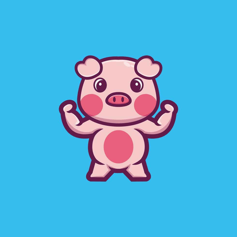 vetor premium de personagem de desenho animado de porco forte bonito
