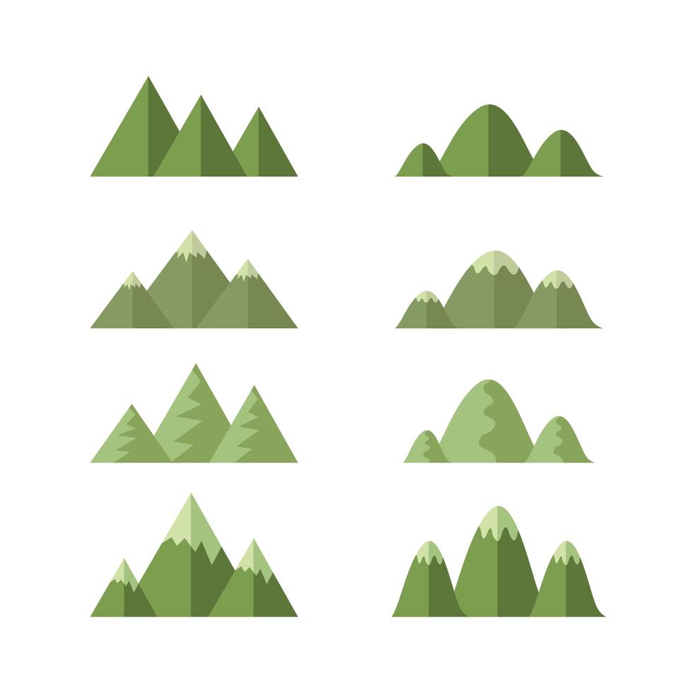 Conjunto de montanhas verdes vetor