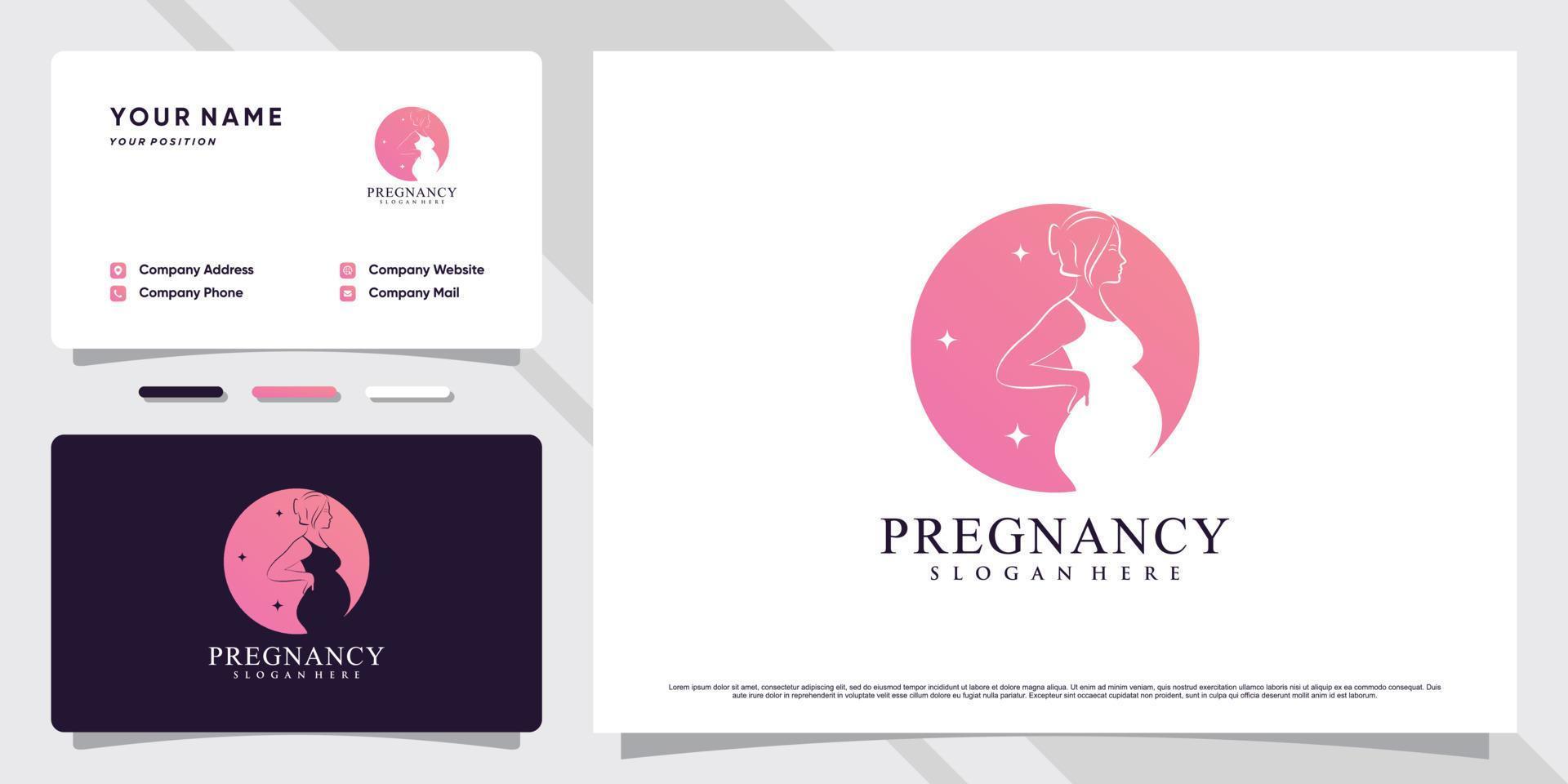 modelo de logotipo de gravidez com elemento criativo e vetor premium de design de cartão de visita