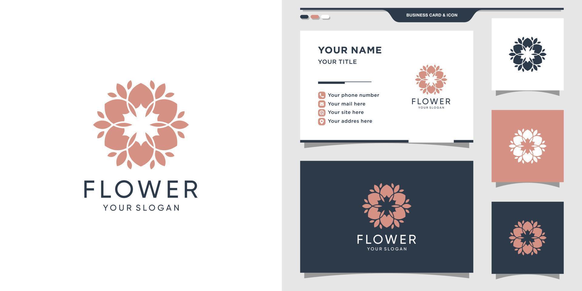 design de logotipo de beleza de flores e cartão de visita. vetor premium