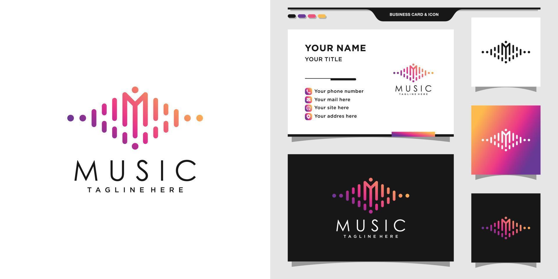 logotipo de música com estilo de cor gradiente moderno e vetor premium de design de cartão de visita