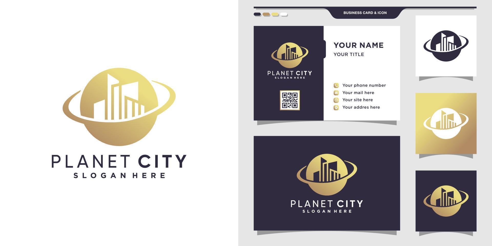 logotipo da cidade do planeta e design de cartão de visita. vetor premium