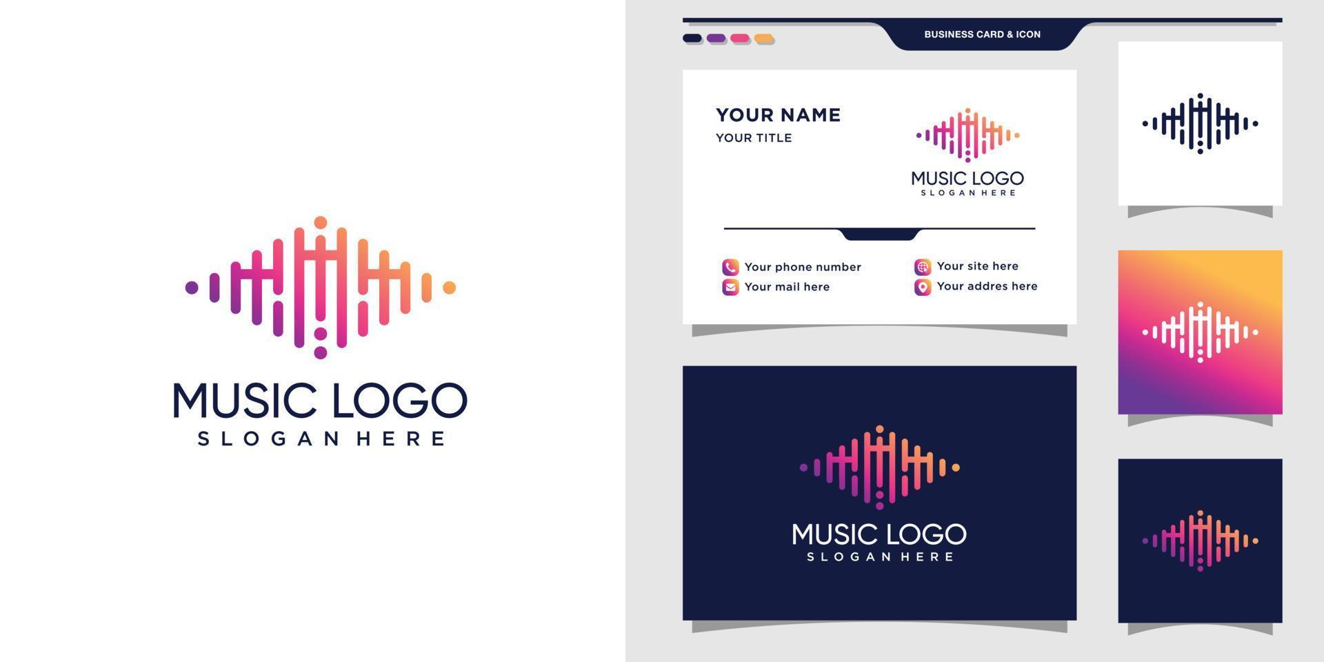 logotipo de música com letra inicial m e vetor premium de design de cartão de visita