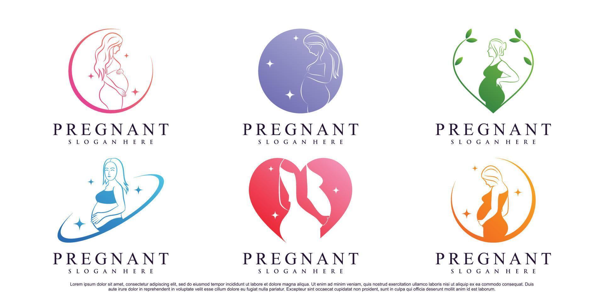 conjunto de design de logotipo de mulher grávida com vetor premium de elemento criativo