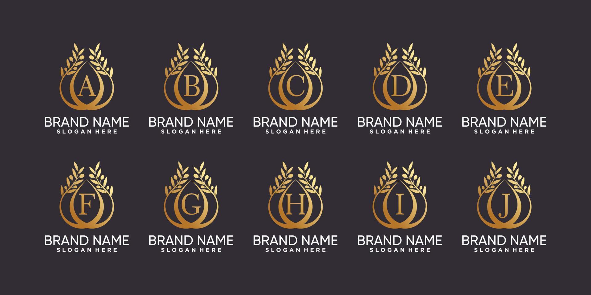 conjunto de letra inicial de design de logotipo de oliveira a j com estilo de arte de linha e conceito criativo vetor