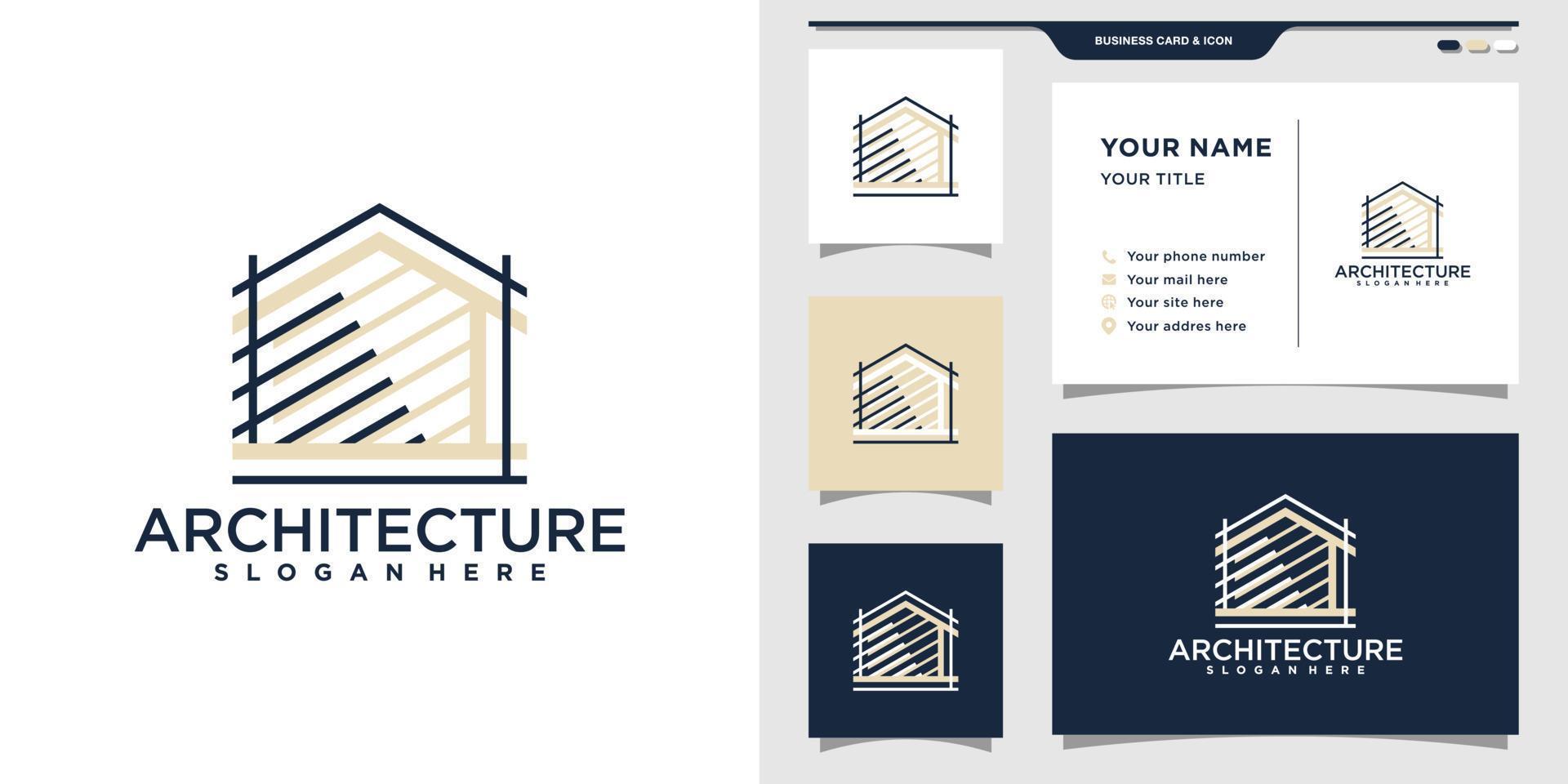 logotipo de arquitetura com estilo linear e design de cartão de visita. ilustração, inspiração para logotipo de construção e cartão de visita. vetor premium