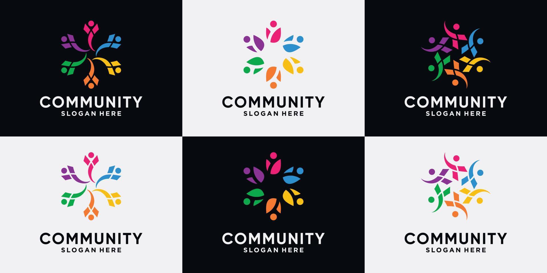 conjunto de coleção de design de logotipo de comunidade criativa para família de equipe e pessoas vetor