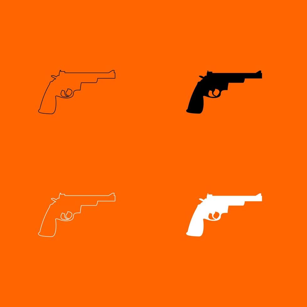 ícone do conjunto de cores preto e branco do revólver de arma. vetor