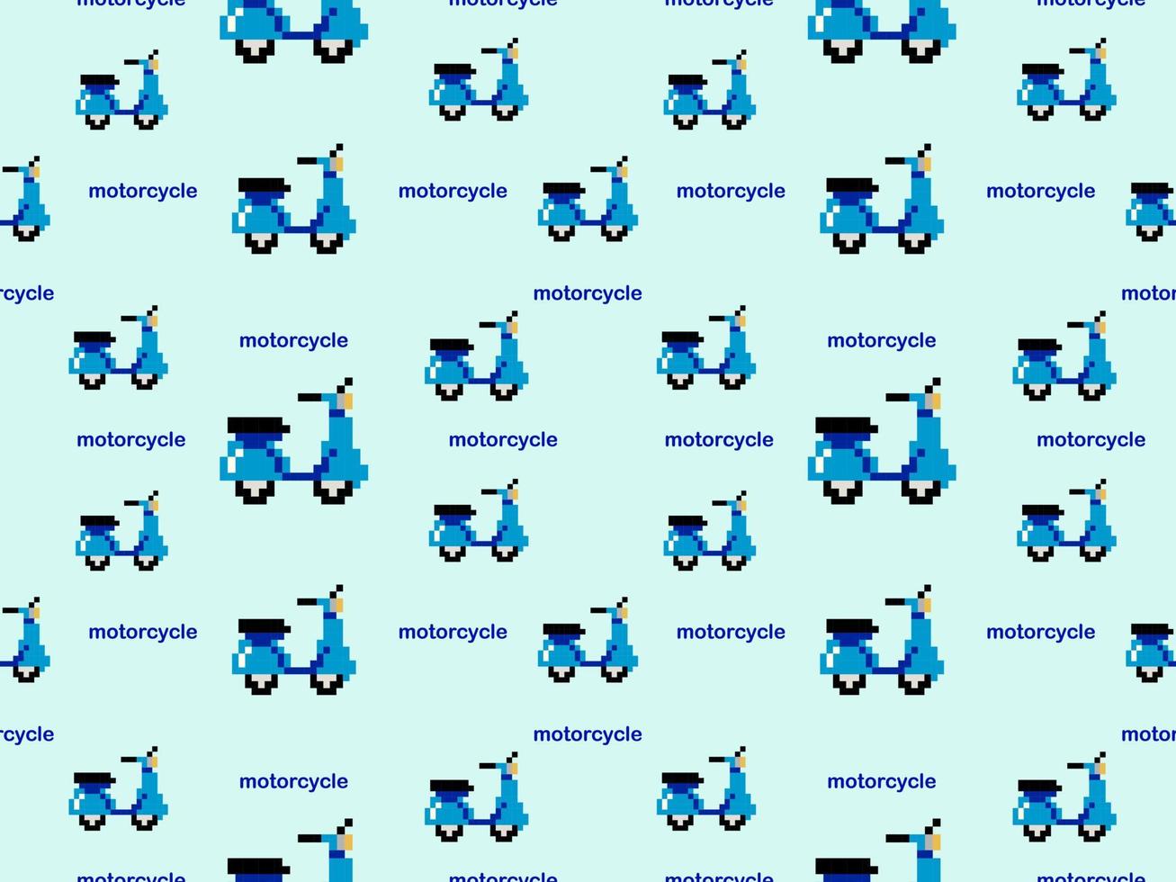 padrão perfeito de personagem de desenho animado de motocicleta em estilo de fundo azul.pixel vetor