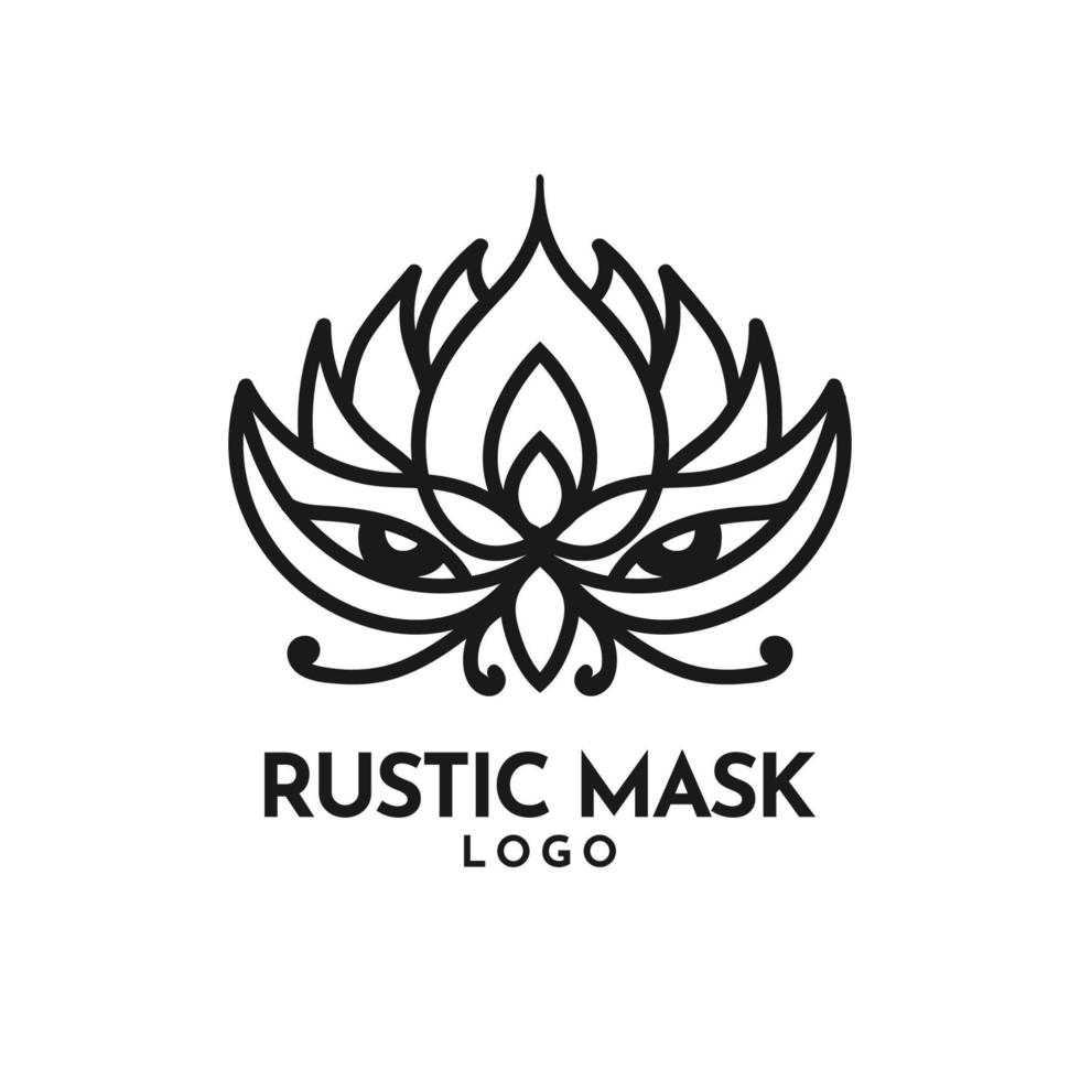 máscara rústica de folhas decorativas com elemento de design de logotipo de vetor de arte de linha de olhos