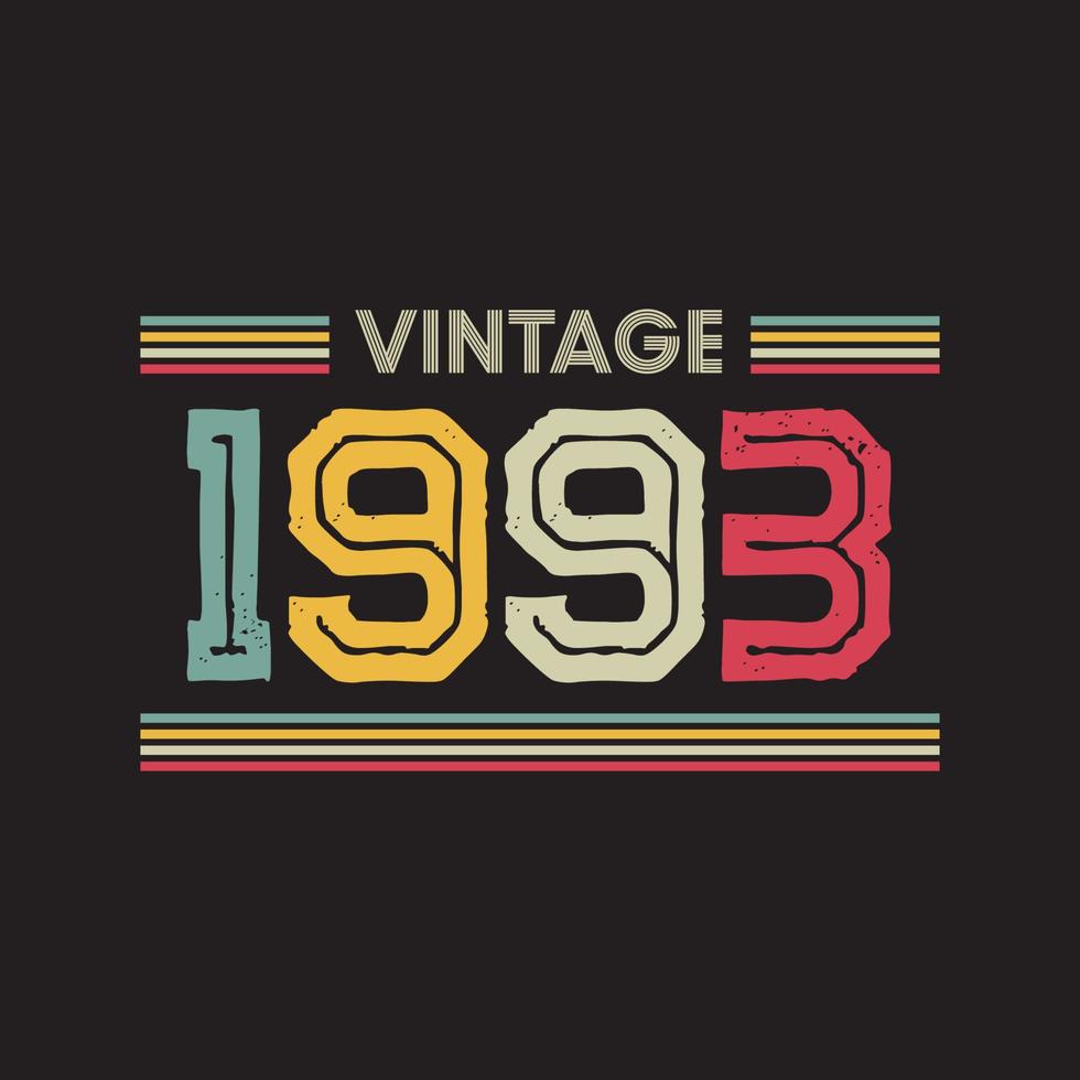 design de camiseta retrô vintage de 1993, vetor, fundo preto vetor