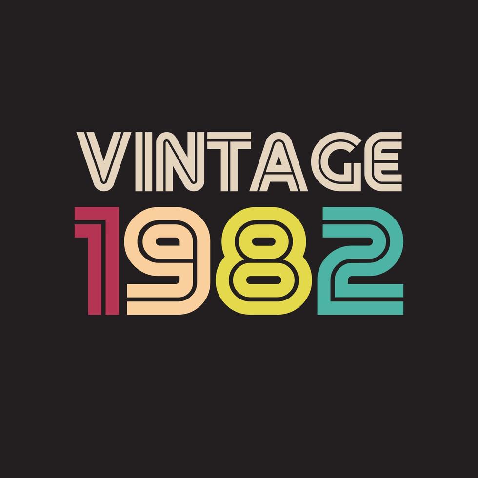 design de camiseta retrô vintage de 1982, vetor, fundo preto vetor