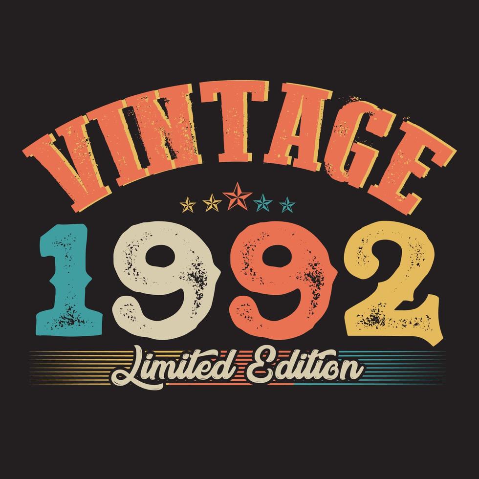 design de camiseta retrô vintage de 1992, vetor, fundo preto vetor