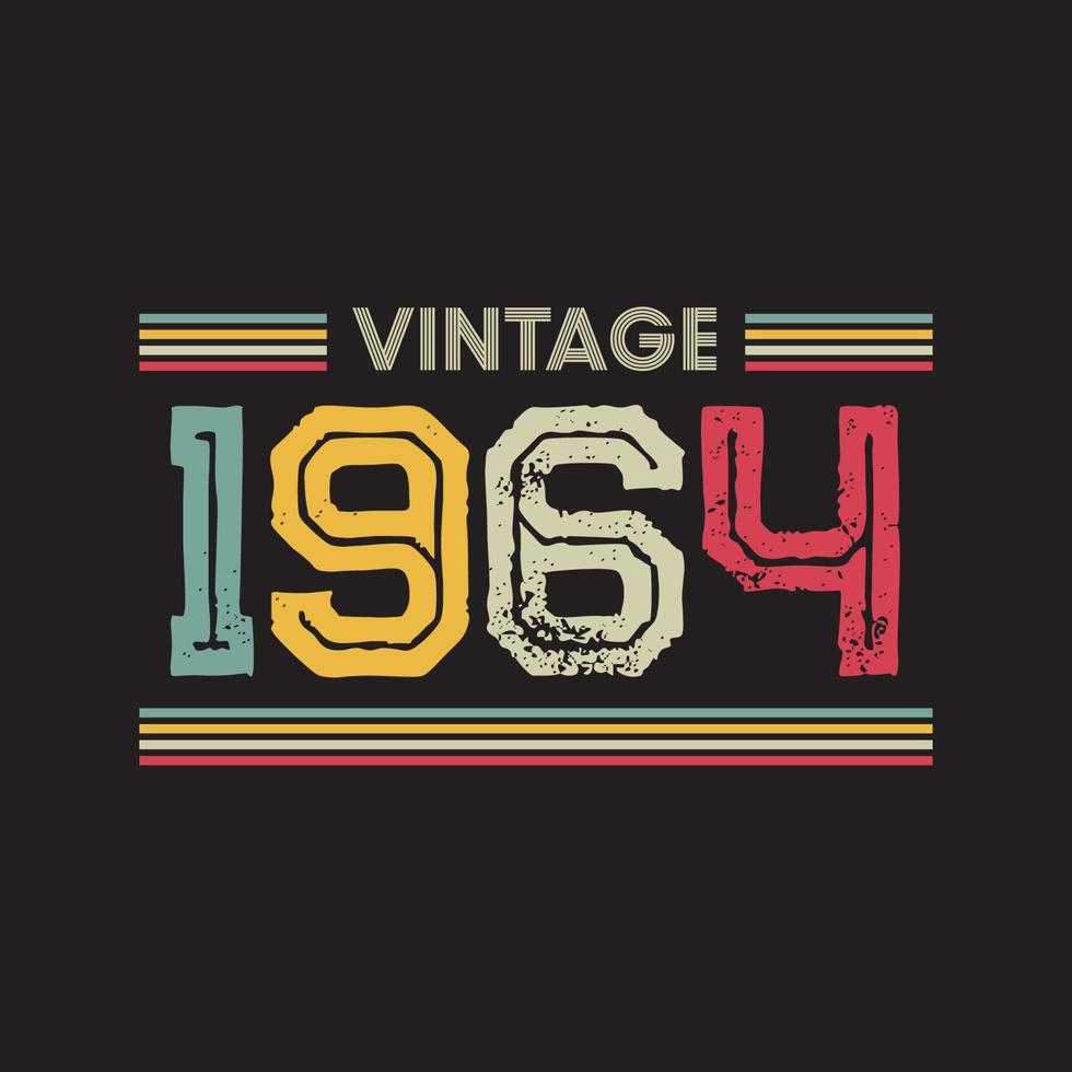 design de camiseta retrô vintage de 1964, vetor, fundo preto vetor