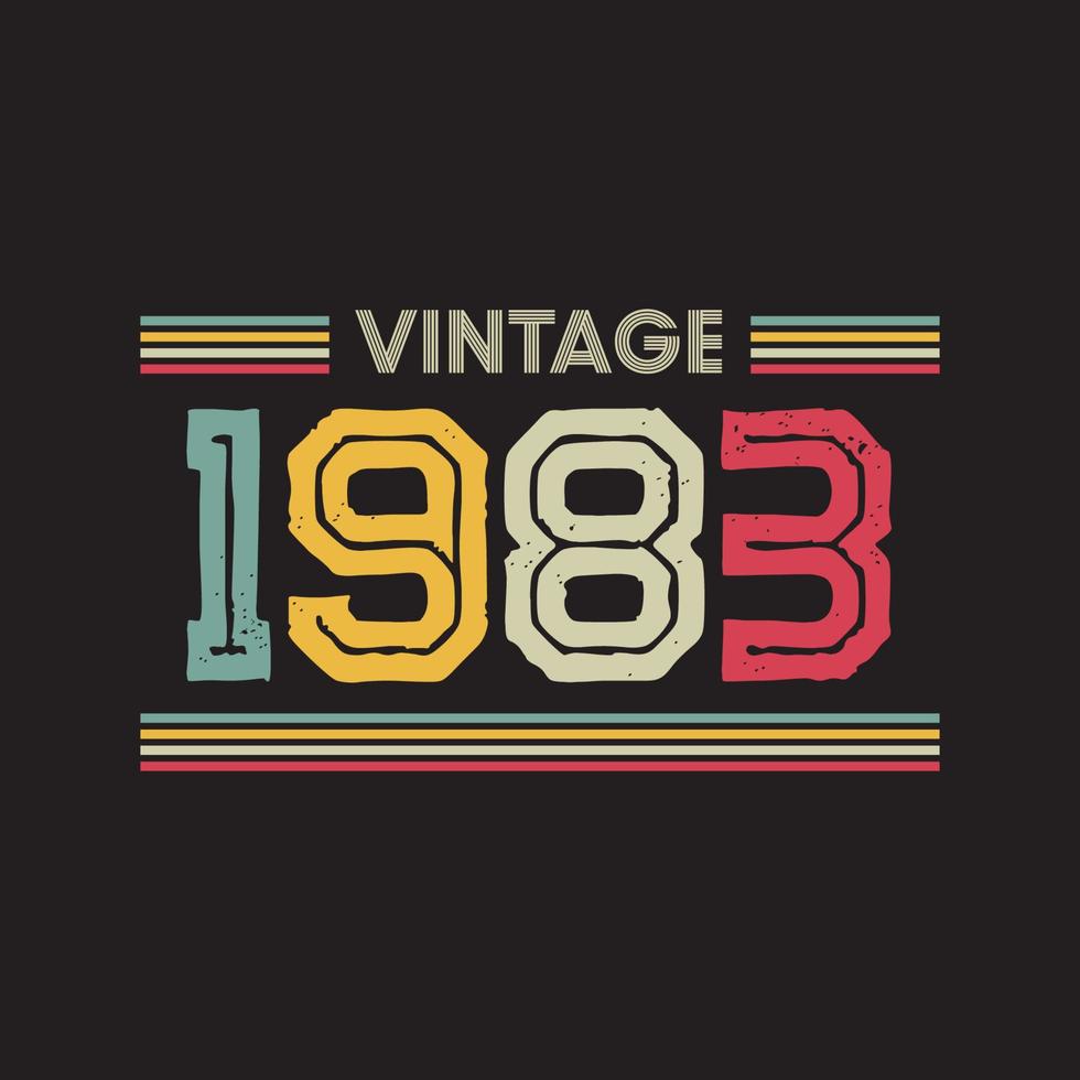 design de camiseta retrô vintage de 1983, vetor, fundo preto vetor