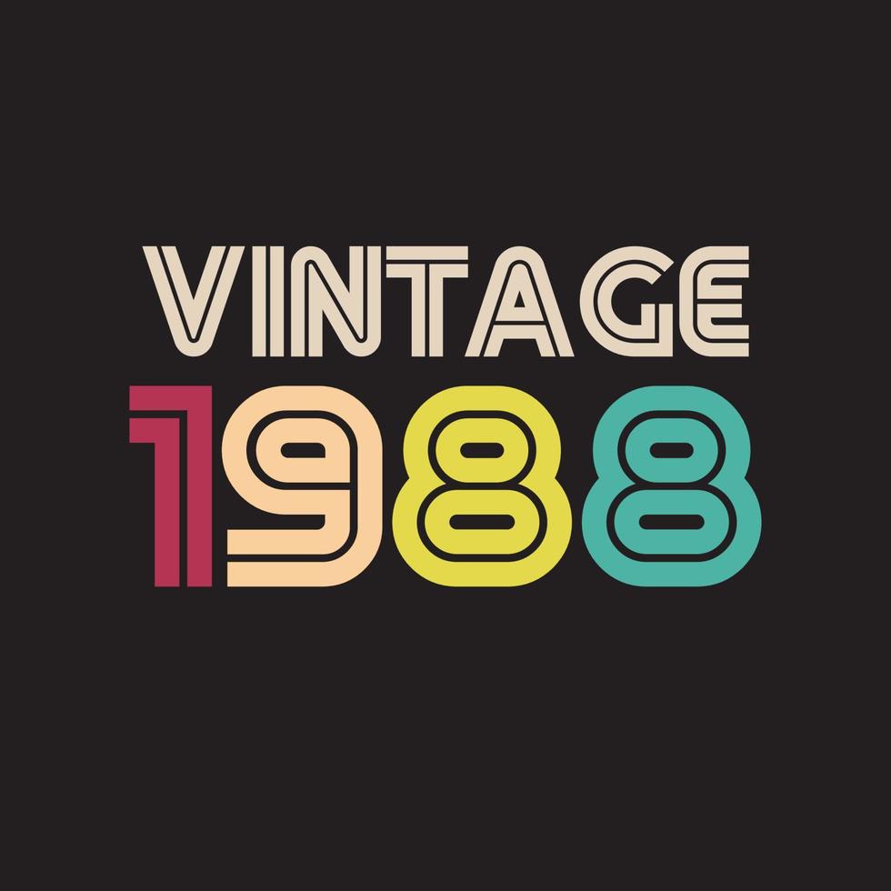 design de camiseta retrô vintage de 1988, vetor, fundo preto vetor