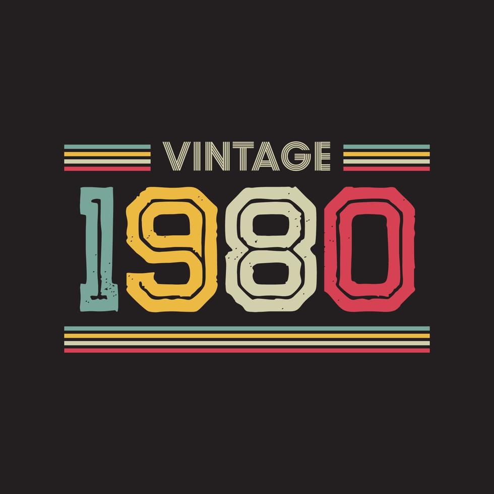 design de camiseta retrô vintage de 1980, vetor, fundo preto vetor