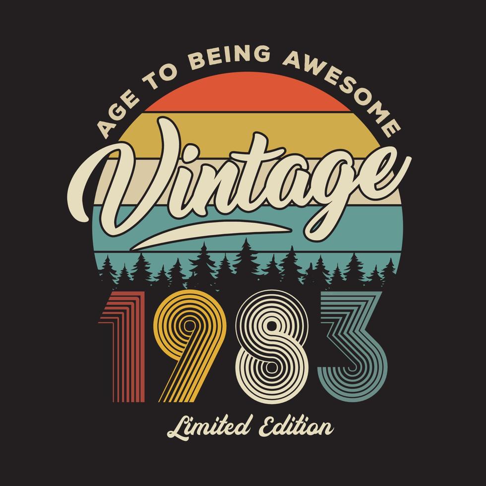 design de camiseta retrô vintage de 1983, vetor, fundo preto vetor