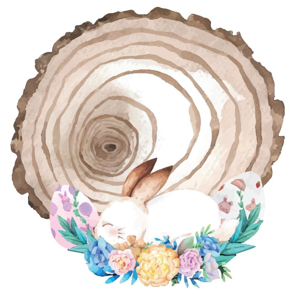 moldura de madeira em aquarela com decoração de primavera e páscoa. ilustração vetorial. vetor