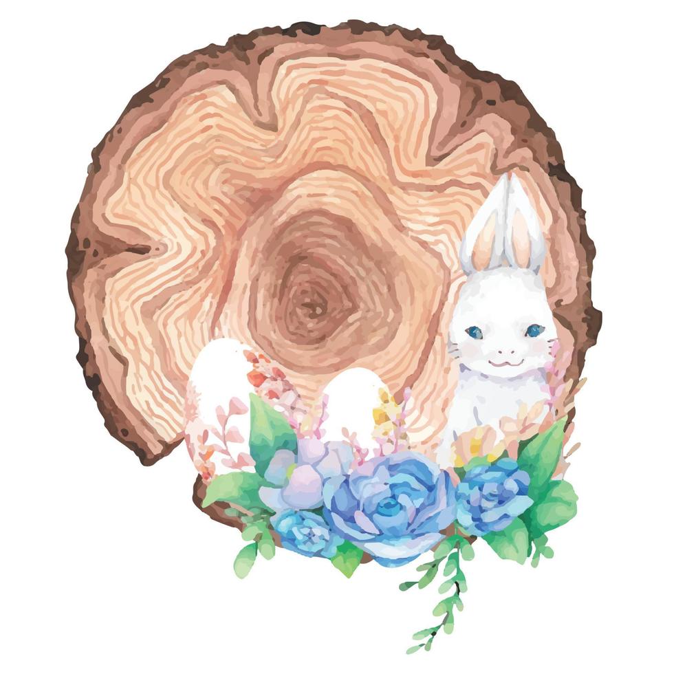 moldura de madeira em aquarela com decoração de primavera e páscoa. ilustração vetorial. vetor