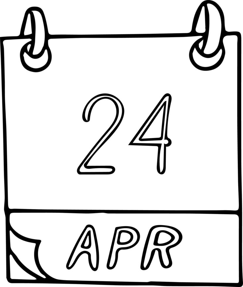 calendário desenhado à mão em estilo doodle. 24 de abril. dia internacional do multilateralismo e diplomacia para a paz, data. ícone, elemento de adesivo para design. planejamento, negócios, férias vetor