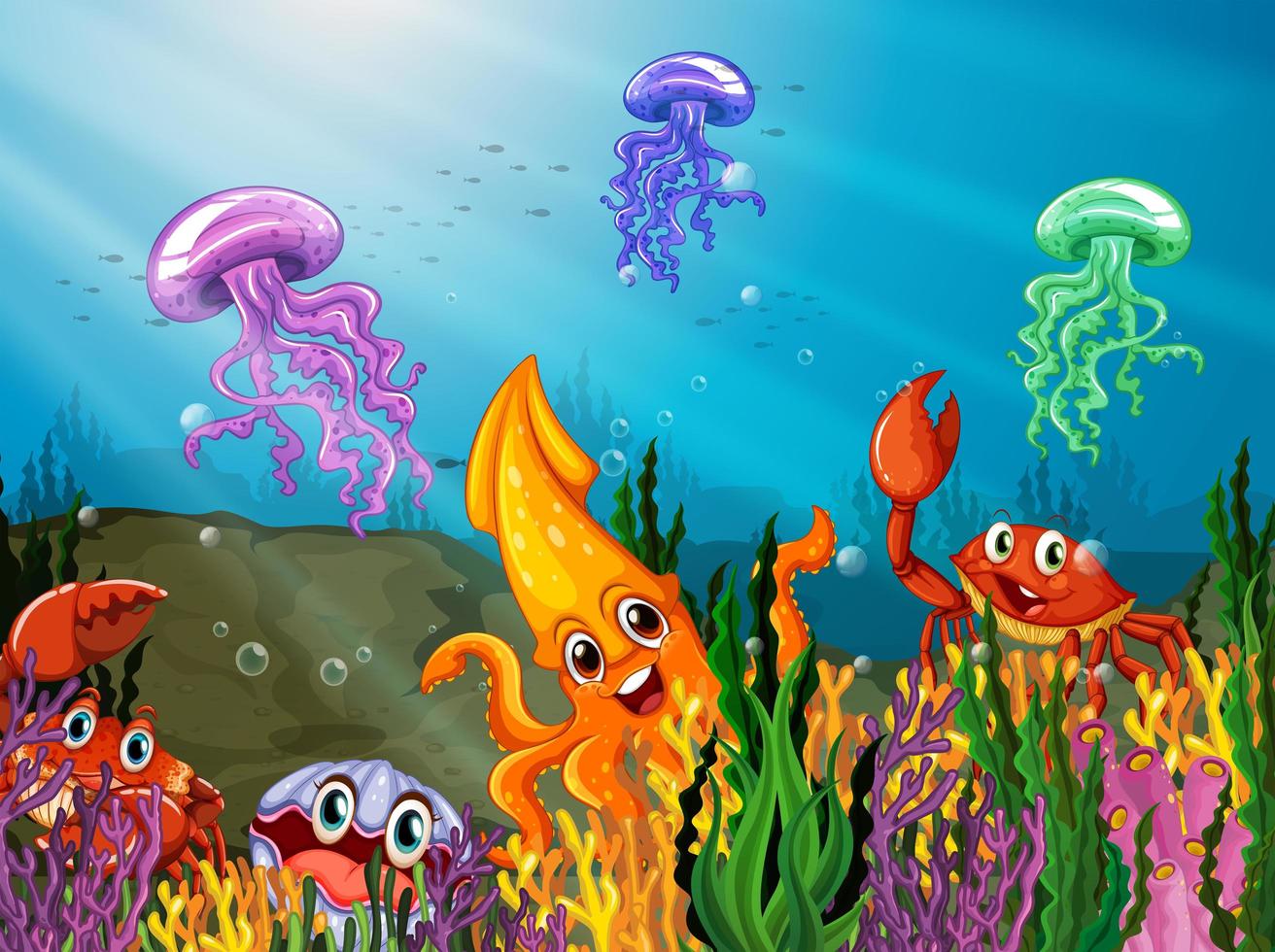 Animais marinhos dos desenhos animados debaixo d&#39;água vetor