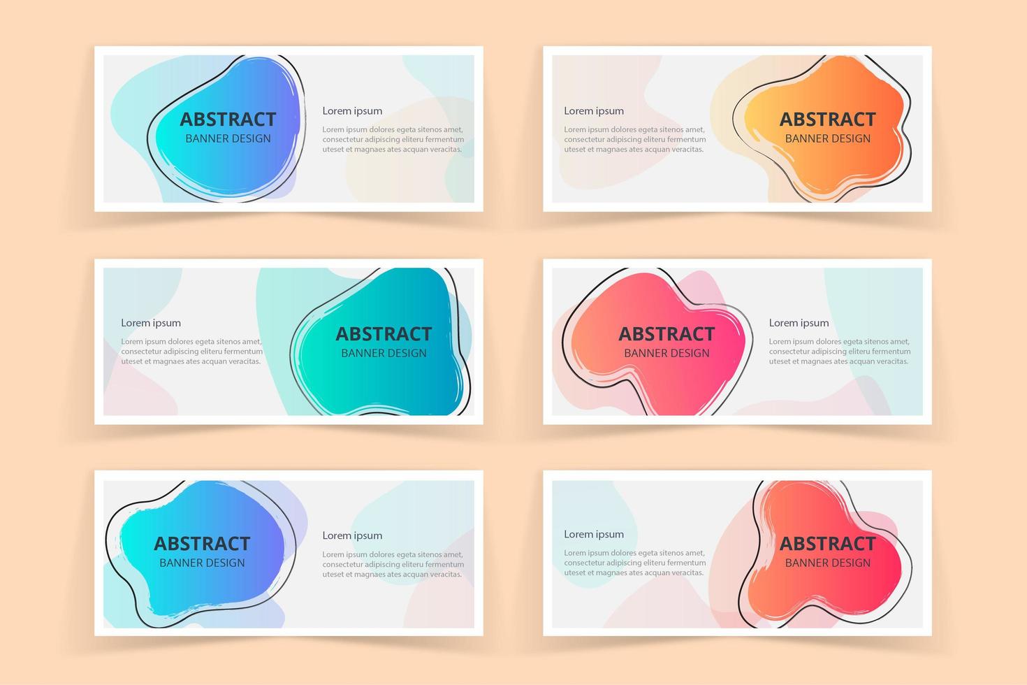 Pincelada abstrata forma arte Banners Design Set vetor