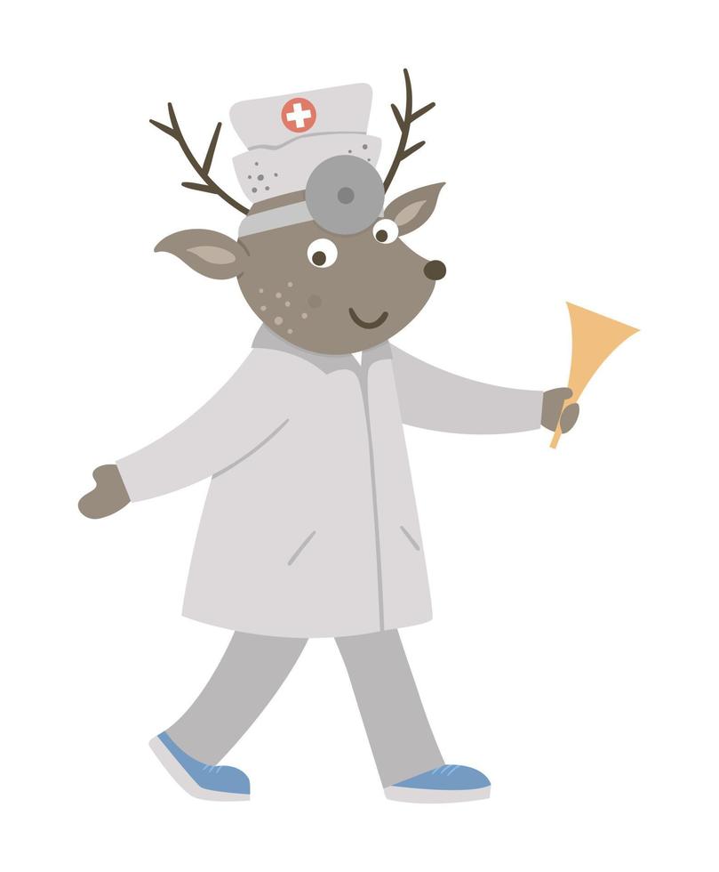 médico de animais de vetor. personagem de veado engraçado bonito. imagem médica para crianças. ilustração de hospital isolada no fundo branco. vetor