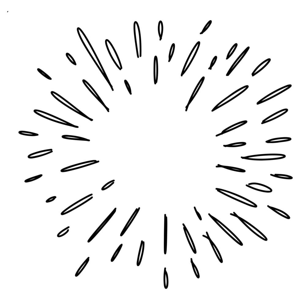 starburst, sunburst desenhado à mão. elemento de design fogos de artifício raios pretos. efeito de explosão em quadrinhos. irradiando, linhas radiais vetor