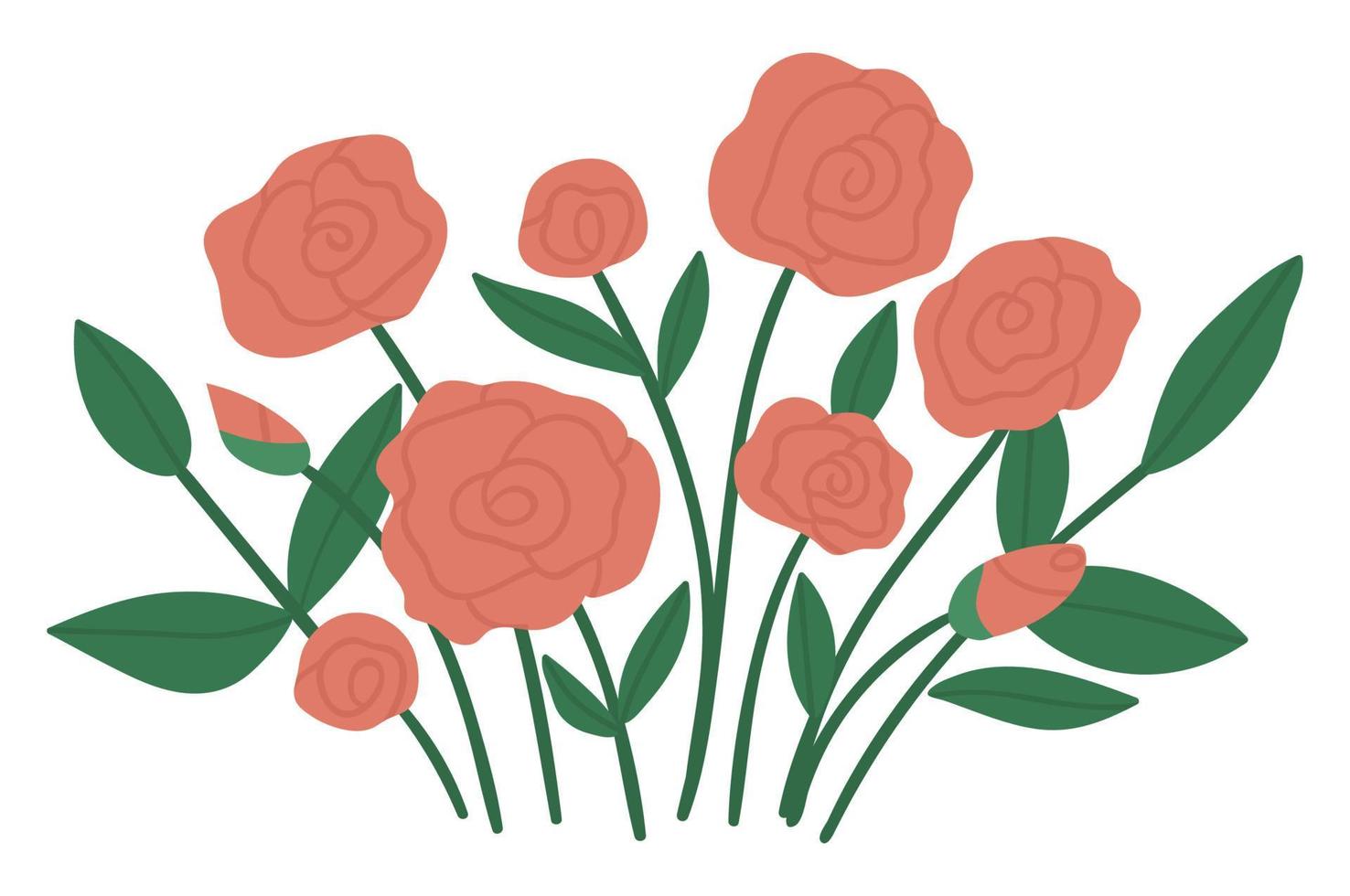 ilustração em vetor de arranjos de rosas. buquê de plantas decorativas de jardim. coleção de belas ervas e flores de primavera e verão.