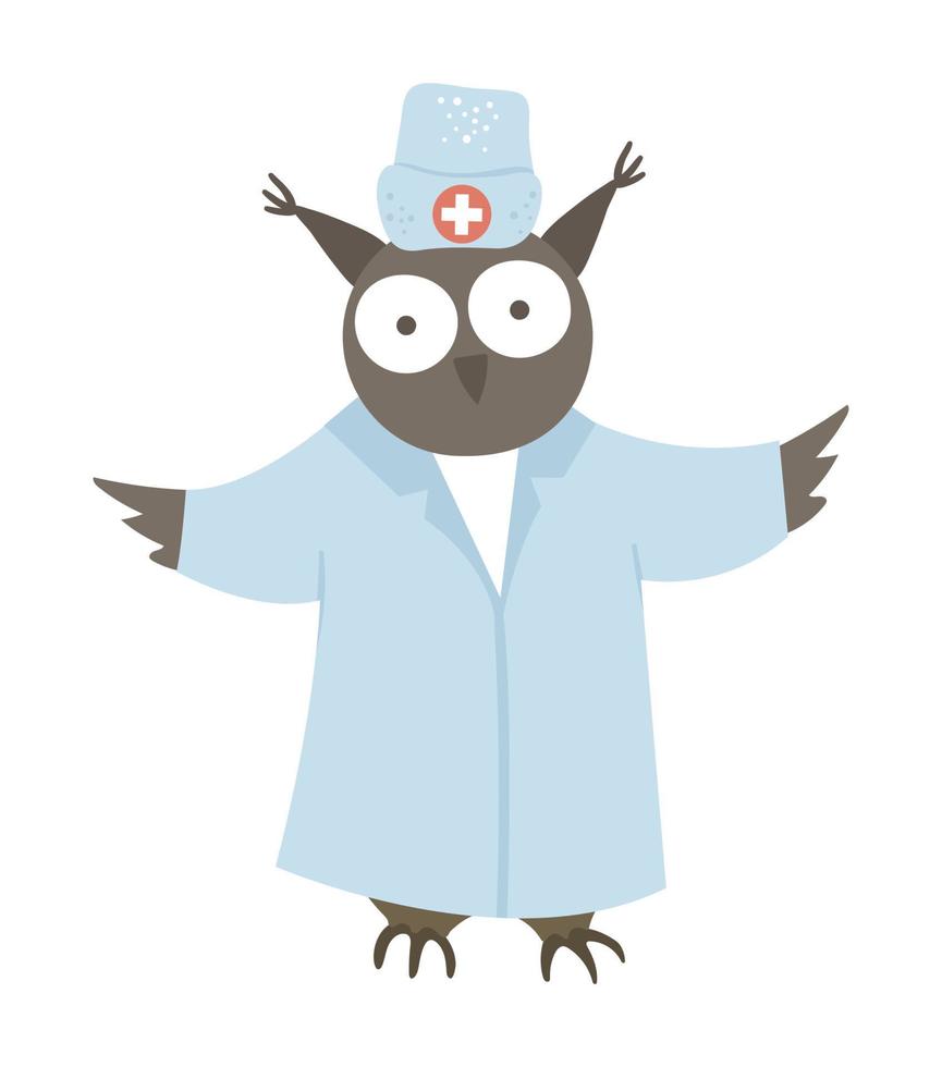 médico de animais de vetor. personagem de coruja engraçado bonito. imagem médica para crianças. ilustração de hospital isolada no fundo branco. vetor