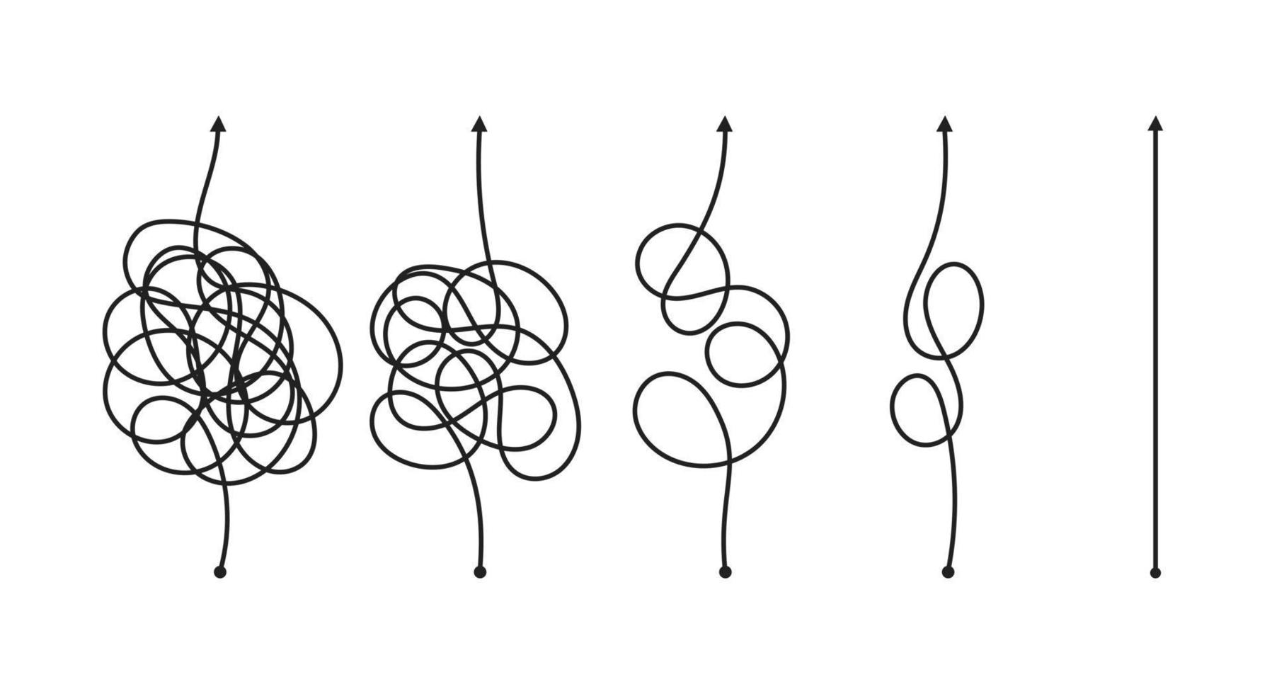 caos simplificando, resolução de problemas e solução de negócios pesquisando conjunto de ilustração vetorial de conceito de desafio. vetor