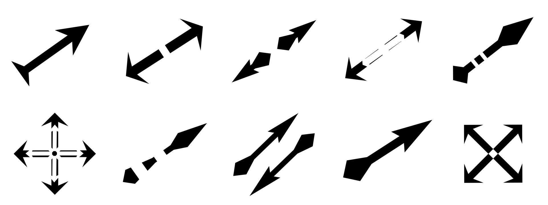 conjunto de silhuetas seta direção símbolo ícone elemento ilustração vetorial vetor