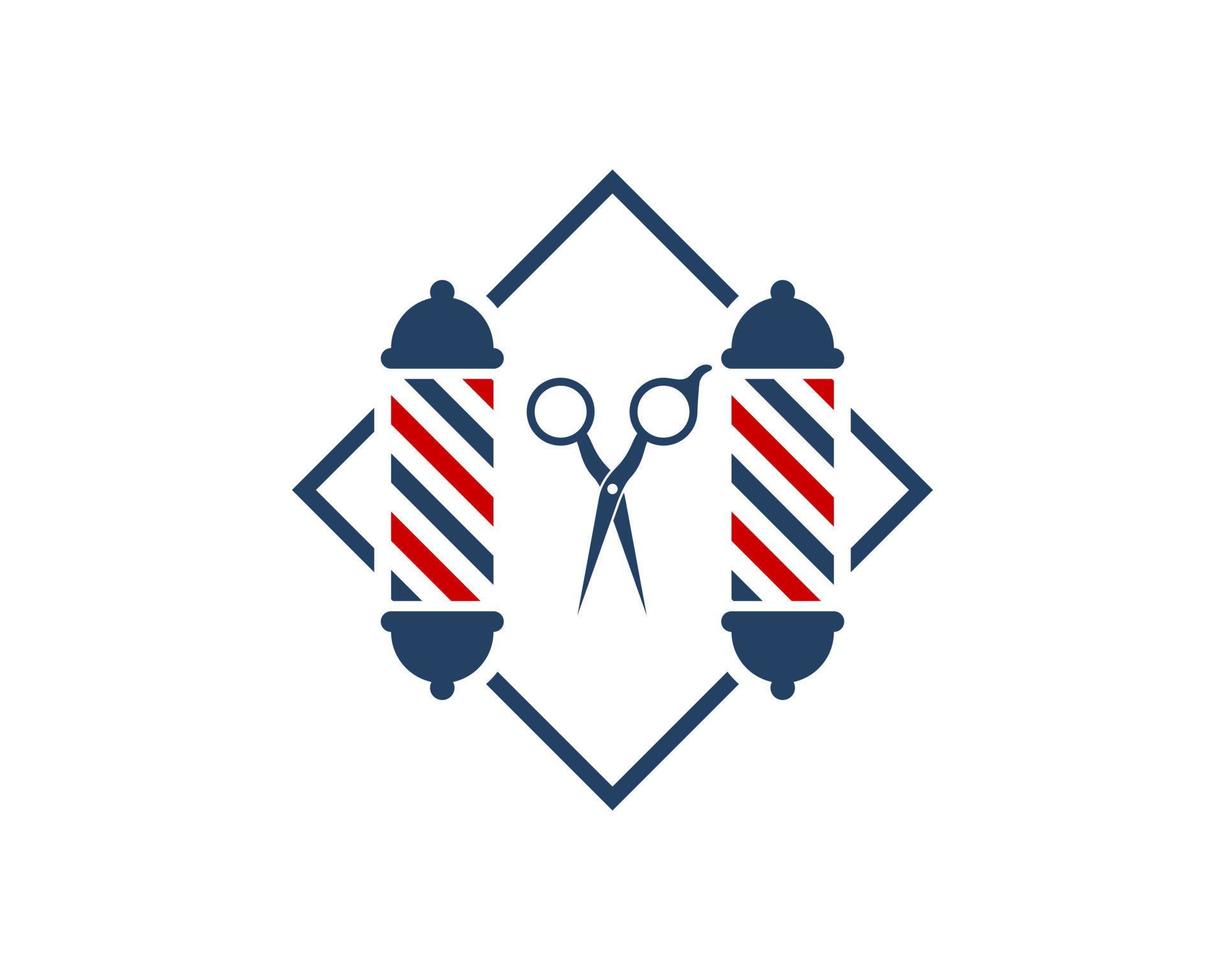 forma quadrada com símbolo de barbearia e tesoura dentro vetor
