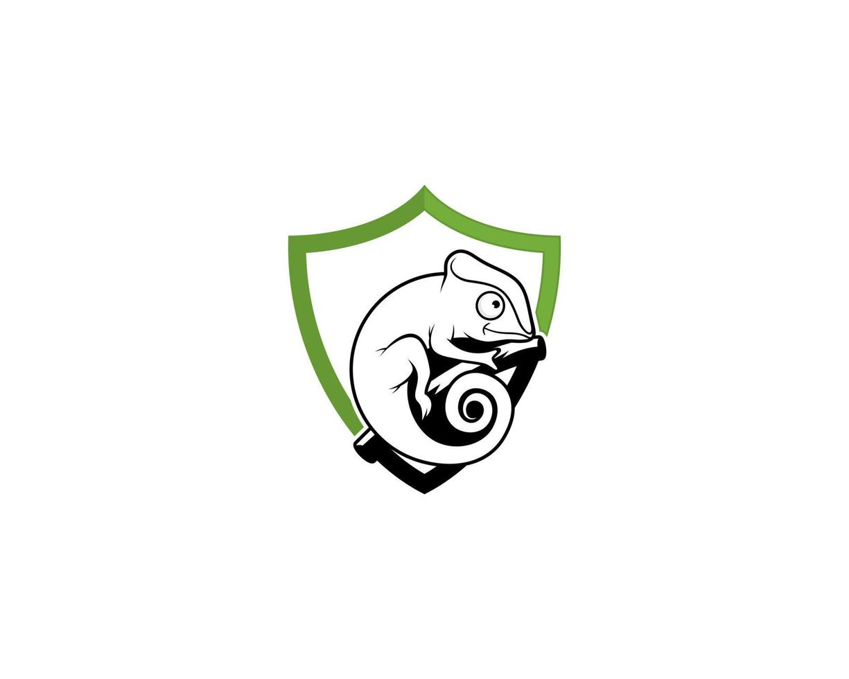 camaleão dentro do logotipo do escudo vetor