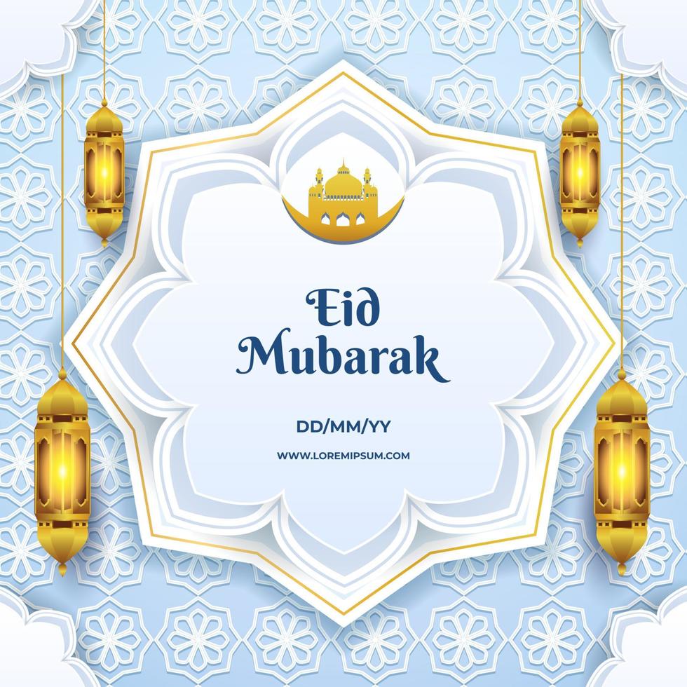 fundo de ramadã eid mubarak com lanterna decorativa e design elegante vetor