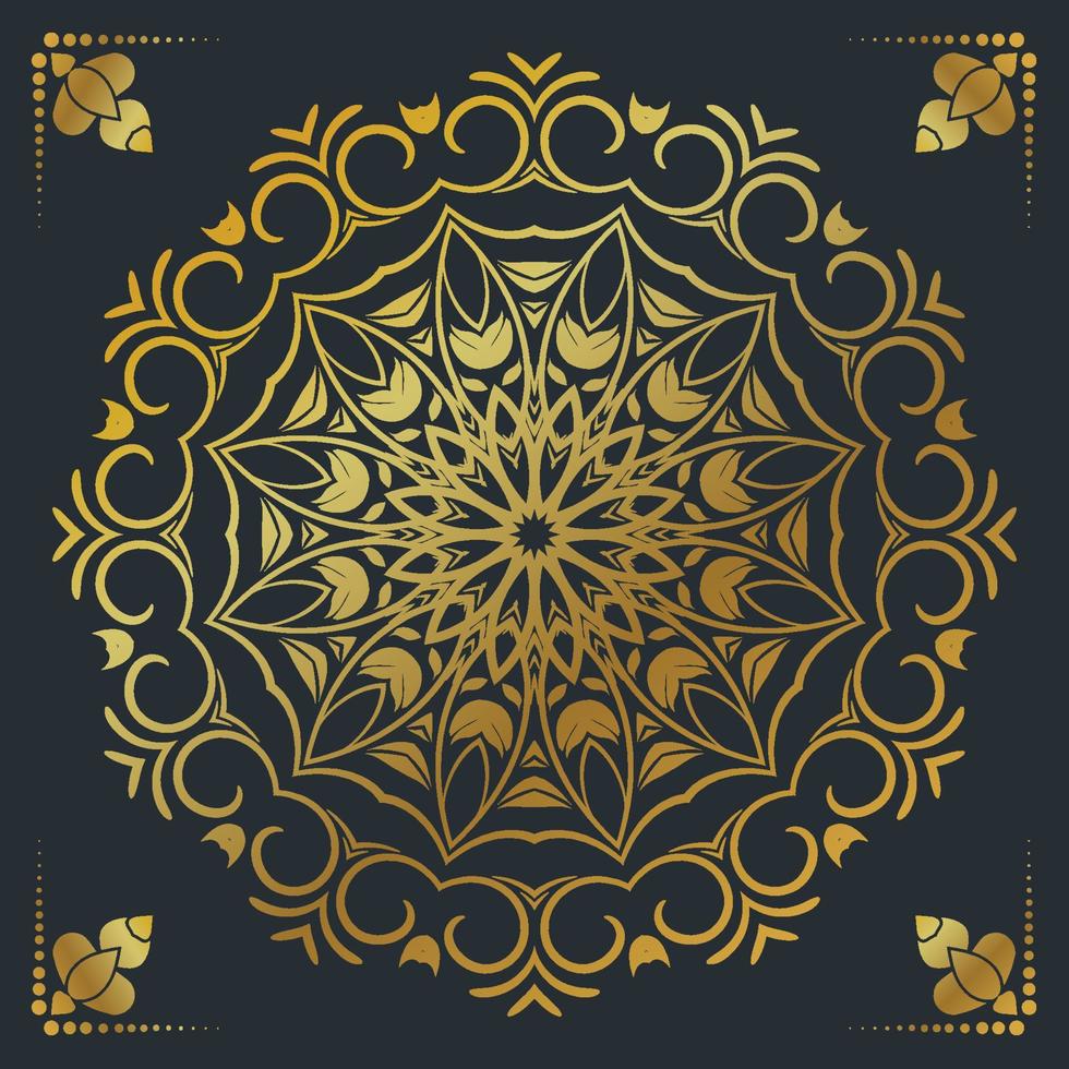 Fundo de desenho de mandala ornamental de luxo na cor ouro vetor