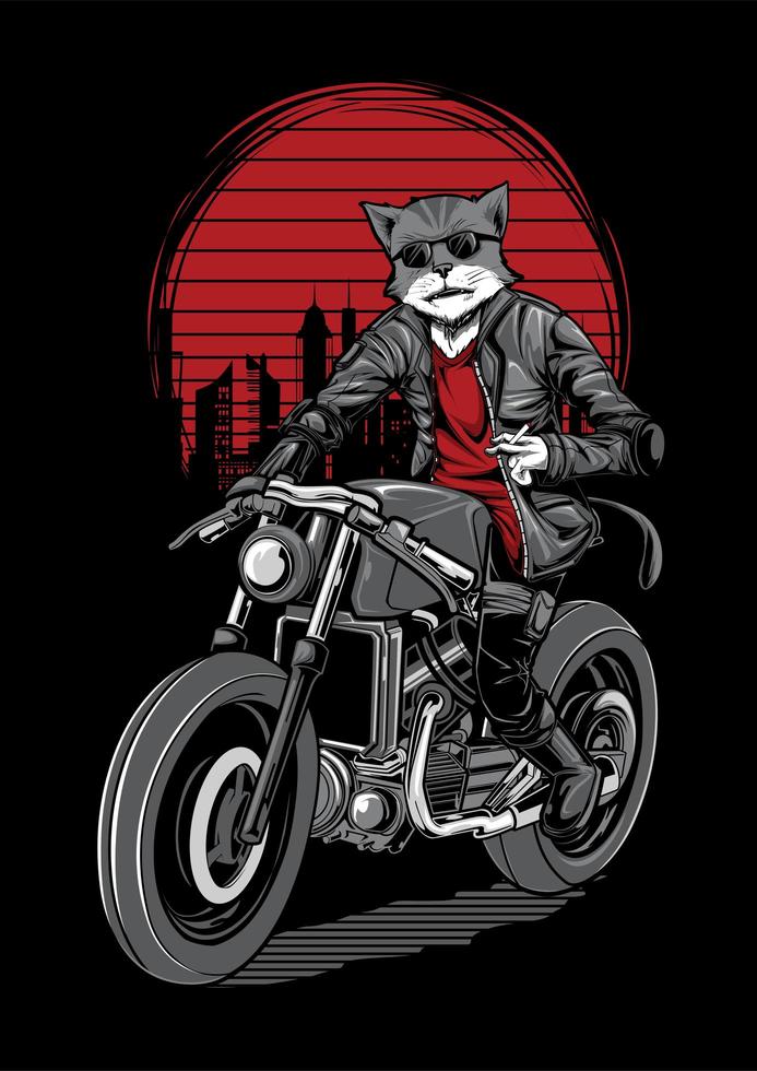 Ilustração de motociclista de gato vetor